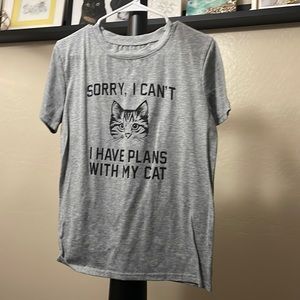 "Sorry I can’t, I have plans with my cat" ~ grey tshirt by Shein Large